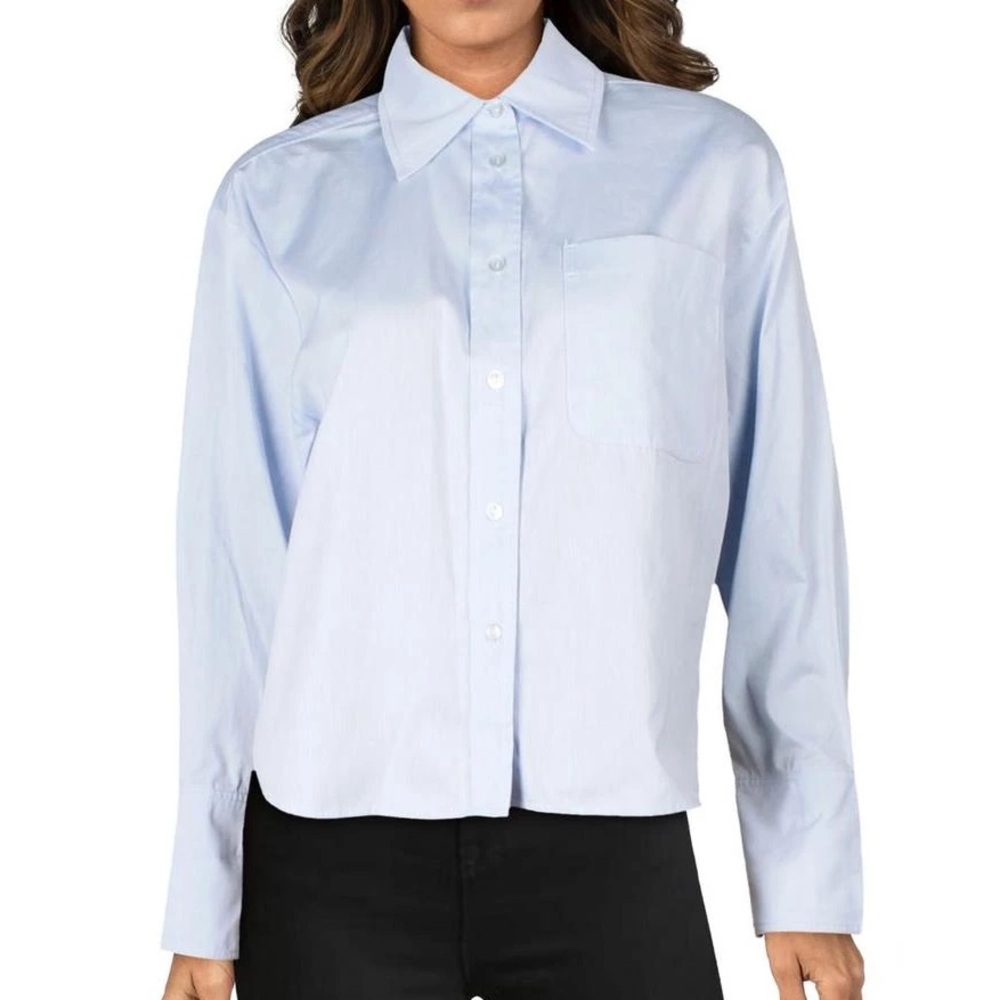 Parker Womens Cotton Button-Down Blue & White Striped Top Size XS